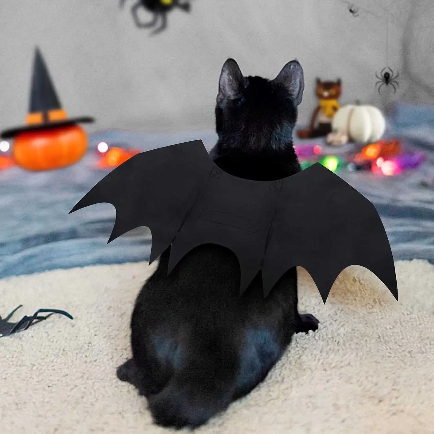Pet Cat Bat Wings, Suitable for Halloween Party Decoration, Small Dog Collar Leash Role-Play Bat Costume, Cute Little Dog And Cat Clothing Accessories, Without Battery