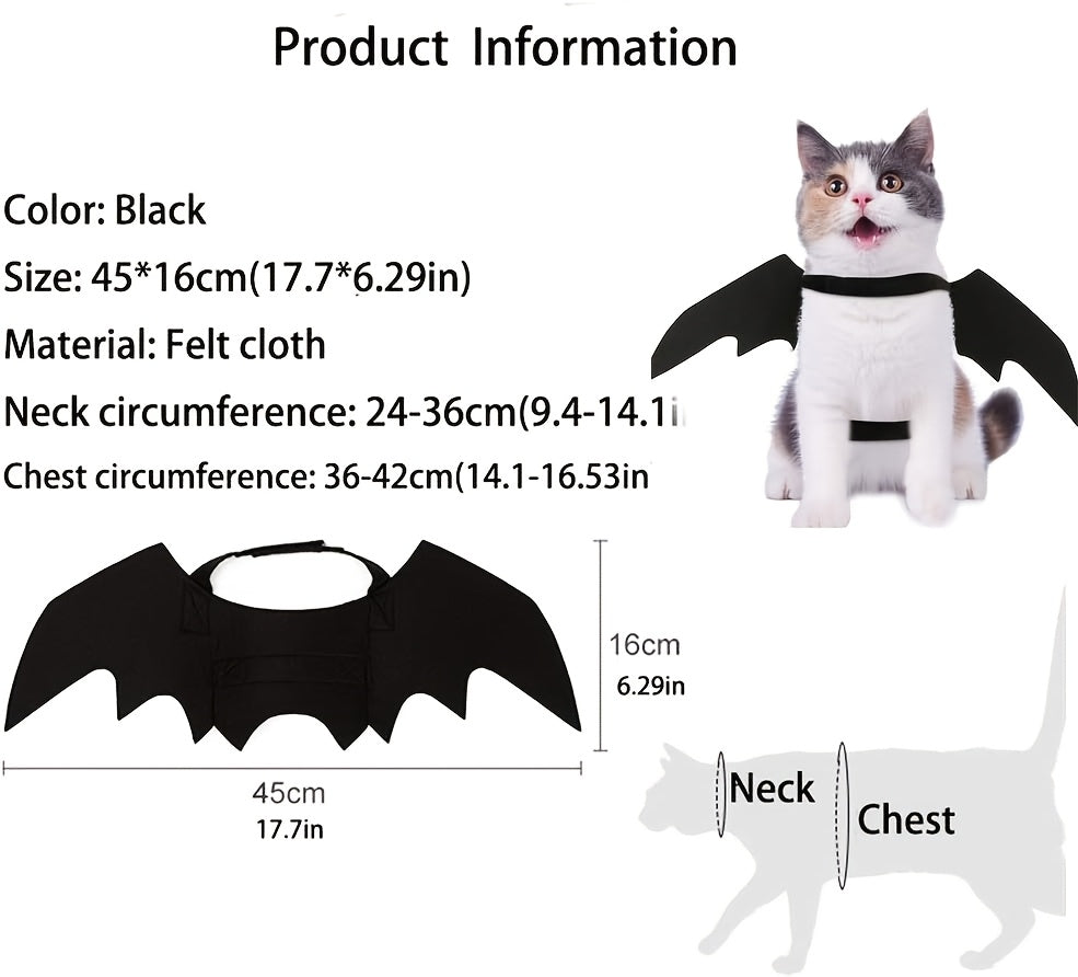 Pet Cat Bat Wings, Suitable for Halloween Party Decoration, Small Dog Collar Leash Role-Play Bat Costume, Cute Little Dog And Cat Clothing Accessories, Without Battery