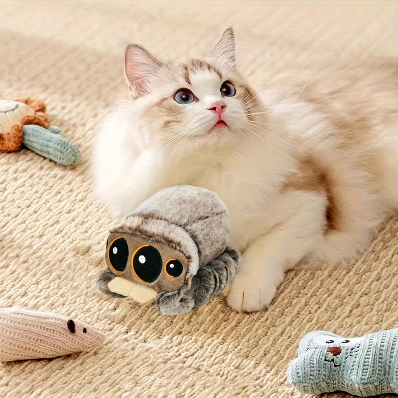 1 Plush Spider Cat Toy - Soft Chew-Resistant Polyester Interactive Pet Toy with Big Eyes, No Battery Needed for Aggressive Chewers, Relax & Training for Small/Medium Dogs & All Cats, Dog Chew Toy | Whimsical Pet Toy | Plush Construction
