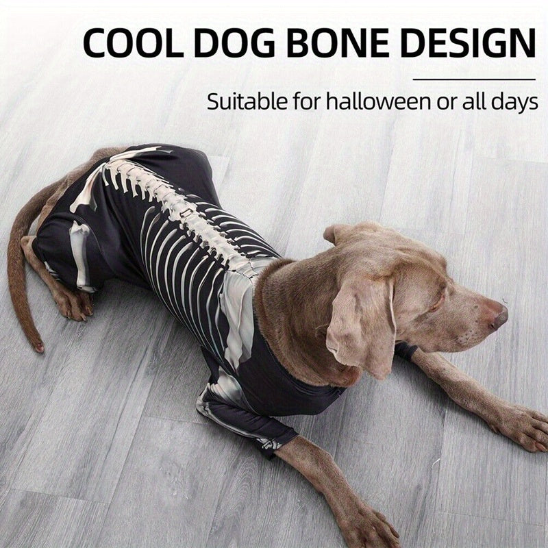 Spooky Skeleton Dog Costume - Full Skeleton Outfit Halloween Pet Costume with Easy Pants, for Small to Medium Dogs (XL/2XL/3XL) - Soft Stretchy Polyester for Halloween Parties, Photo Shoots & Casual Attire - Cute Pet Cosplay Outfit, Halloween Clothes, The