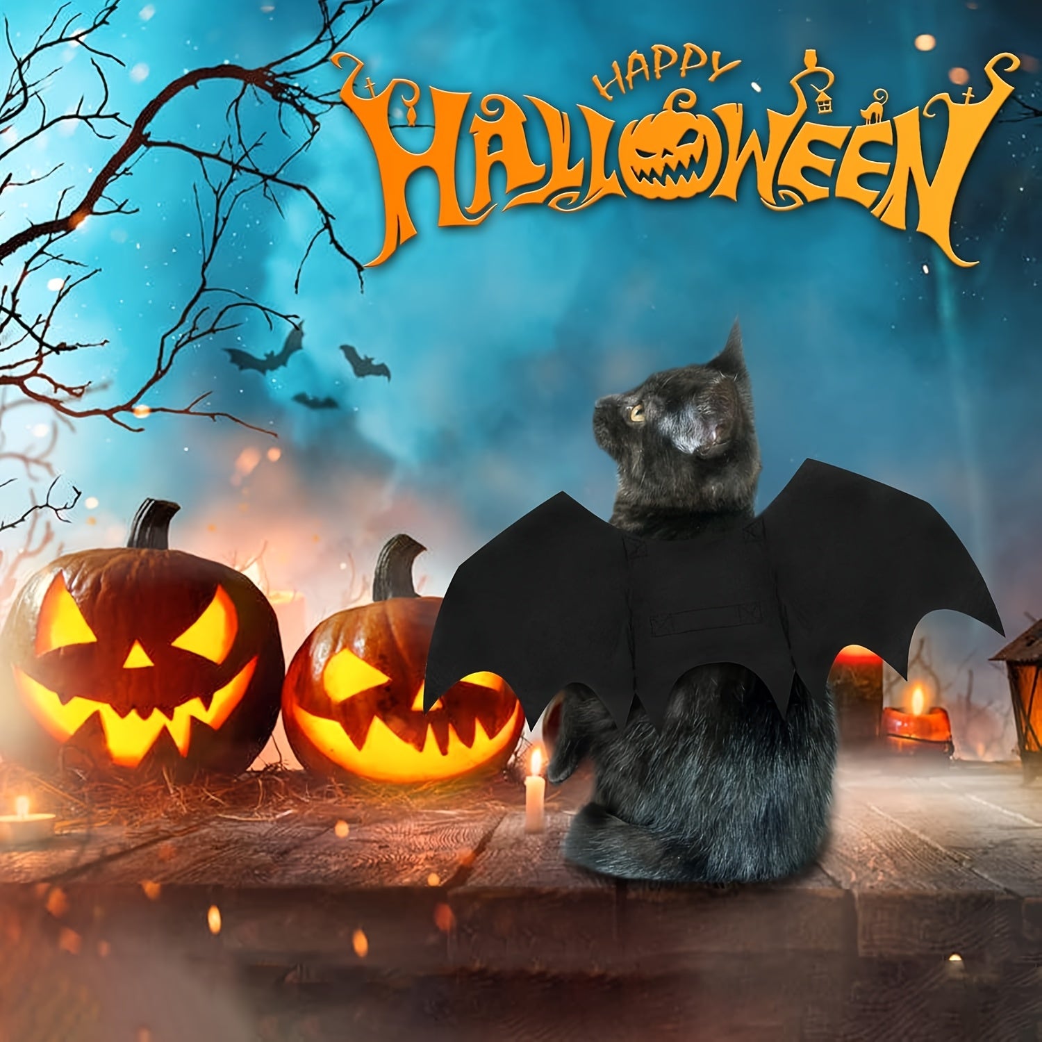 Pet Cat Bat Wings, Suitable for Halloween Party Decoration, Small Dog Collar Leash Role-Play Bat Costume, Cute Little Dog And Cat Clothing Accessories, Without Battery