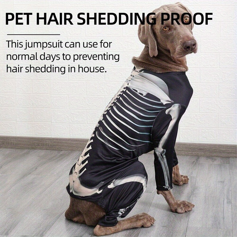 Spooky Skeleton Dog Costume - Full Skeleton Outfit Halloween Pet Costume with Easy Pants, for Small to Medium Dogs (XL/2XL/3XL) - Soft Stretchy Polyester for Halloween Parties, Photo Shoots & Casual Attire - Cute Pet Cosplay Outfit, Halloween Clothes, The