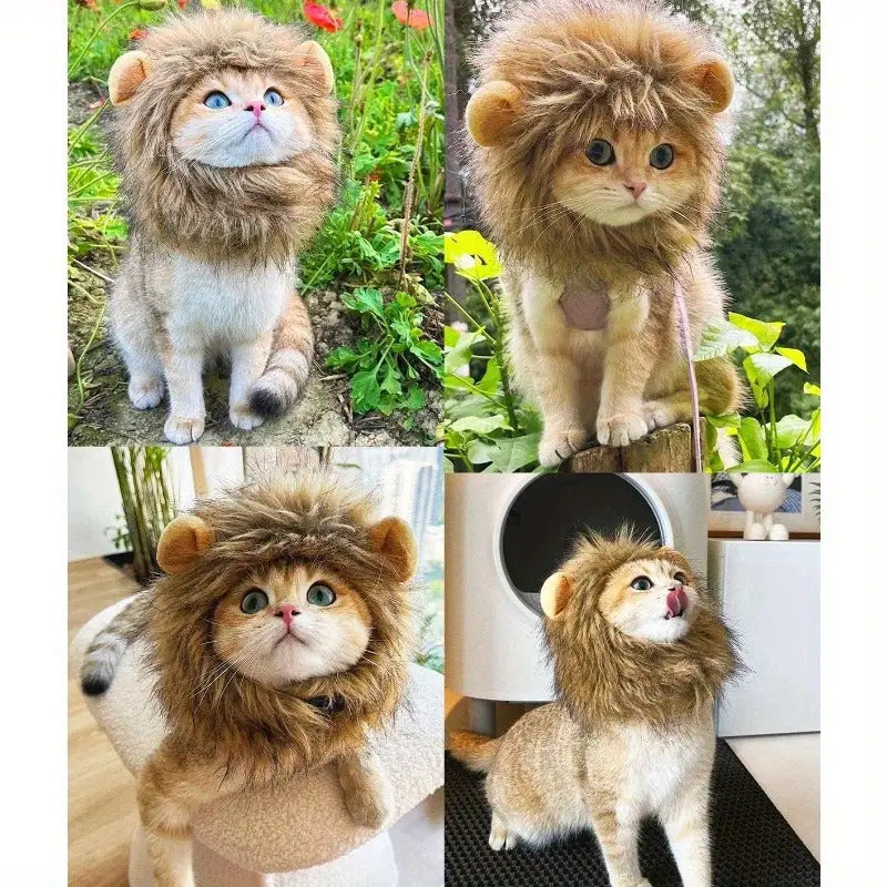 Adjustable & Washable Lion Mane Wig for Cats - Soft Brown Realistic Lion Hair Costume for Halloween, Christmas, Easter Parties - Comfortable Pet Costume for Small, Medium & Large Cats