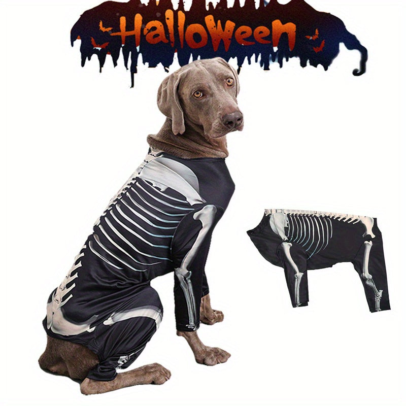 Spooky Skeleton Dog Costume - Full Skeleton Outfit Halloween Pet Costume with Easy Pants, for Small to Medium Dogs (XL/2XL/3XL) - Soft Stretchy Polyester for Halloween Parties, Photo Shoots & Casual Attire - Cute Pet Cosplay Outfit, Halloween Clothes, The