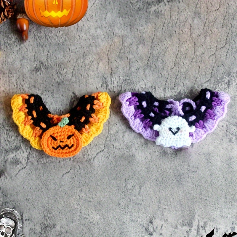 1pc Halloween Crochet Cat Collar with Pumpkin & Butterfly Design - Handwoven Scarf for Small to Medium Breeds, 100% Polyester All-Season Pet Costume & Cozy Accessory, Easy-Tie Knit Collar for Dogs & Cats, Cat Halloween Costume, Festive Pet Wear, Whimsical
