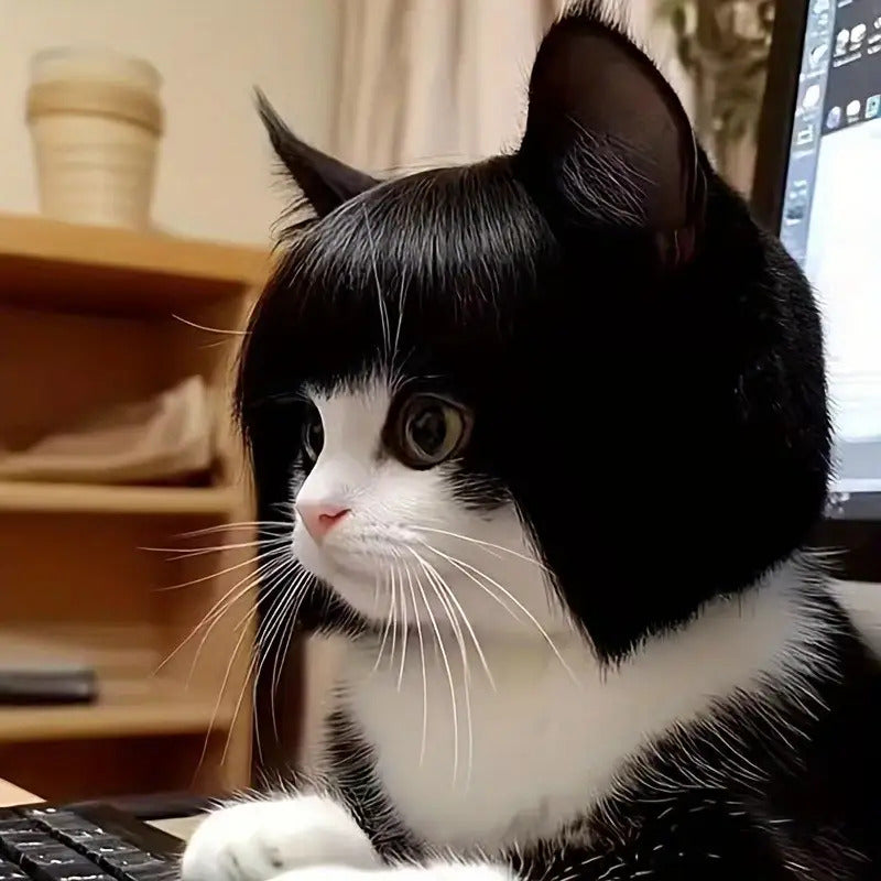 Clip-On Cat Wig - Soft Polyester Fiber Pet Costume with Black & White Striped Design, Easy to Use & Comfortable Fashionable Cat Dress Up for Parties, Photography, Cosplay - Durable Material, Exclusive for Cat Lovers, Cat Costume, Party Accessory, Playful