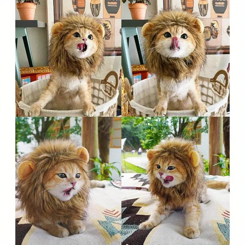 Adjustable & Washable Lion Mane Wig for Cats - Soft Brown Realistic Lion Hair Costume for Halloween, Christmas, Easter Parties - Comfortable Pet Costume for Small, Medium & Large Cats
