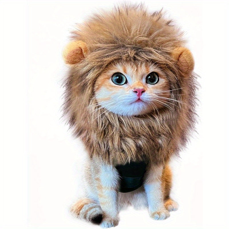 Adjustable & Washable Lion Mane Wig for Cats - Soft Brown Realistic Lion Hair Costume for Halloween, Christmas, Easter Parties - Comfortable Pet Costume for Small, Medium & Large Cats