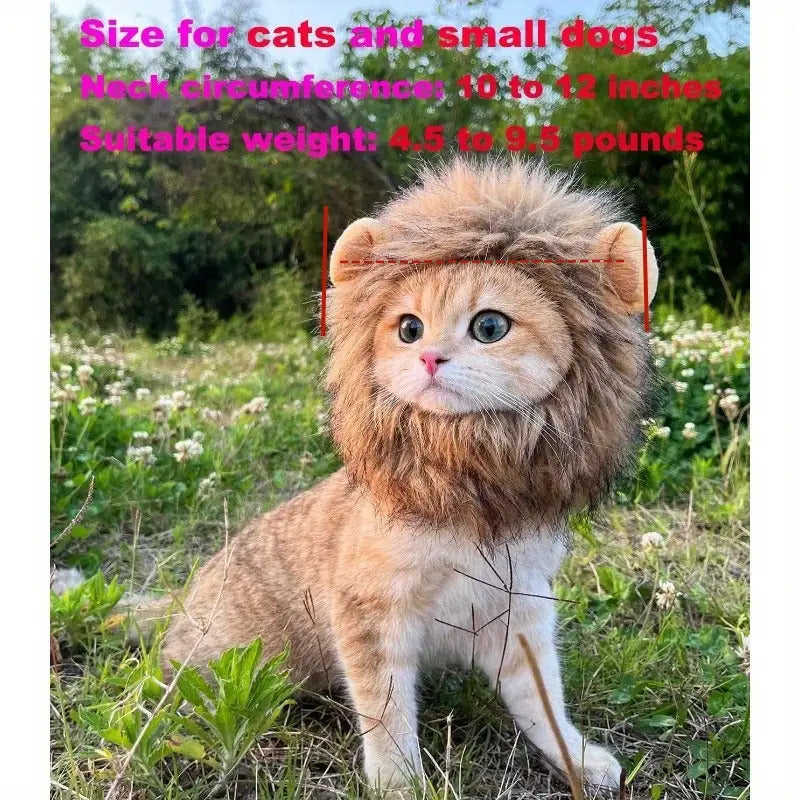 Adjustable & Washable Lion Mane Wig for Cats - Soft Brown Realistic Lion Hair Costume for Halloween, Christmas, Easter Parties - Comfortable Pet Costume for Small, Medium & Large Cats
