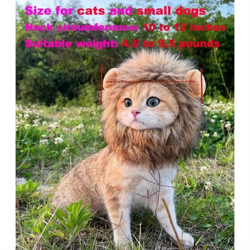 Adjustable & Washable Lion Mane Wig for Cats - Soft Brown Realistic Lion Hair Costume for Halloween, Christmas, Easter Parties - Comfortable Pet Costume for Small, Medium & Large Cats