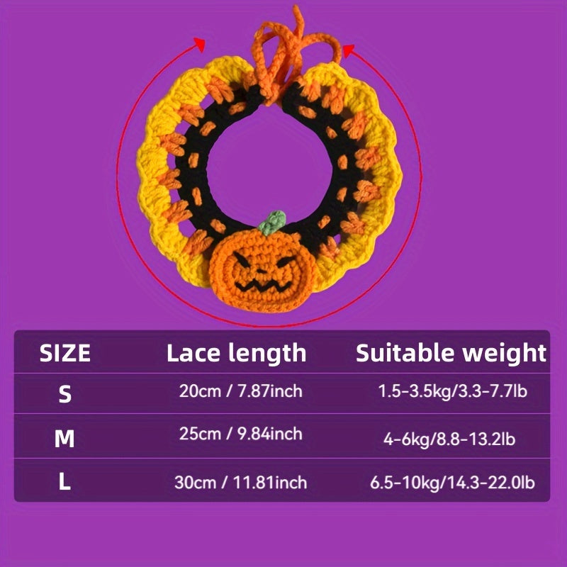 1pc Halloween Crochet Cat Collar with Pumpkin & Butterfly Design - Handwoven Scarf for Small to Medium Breeds, 100% Polyester All-Season Pet Costume & Cozy Accessory, Easy-Tie Knit Collar for Dogs & Cats, Cat Halloween Costume, Festive Pet Wear, Whimsical
