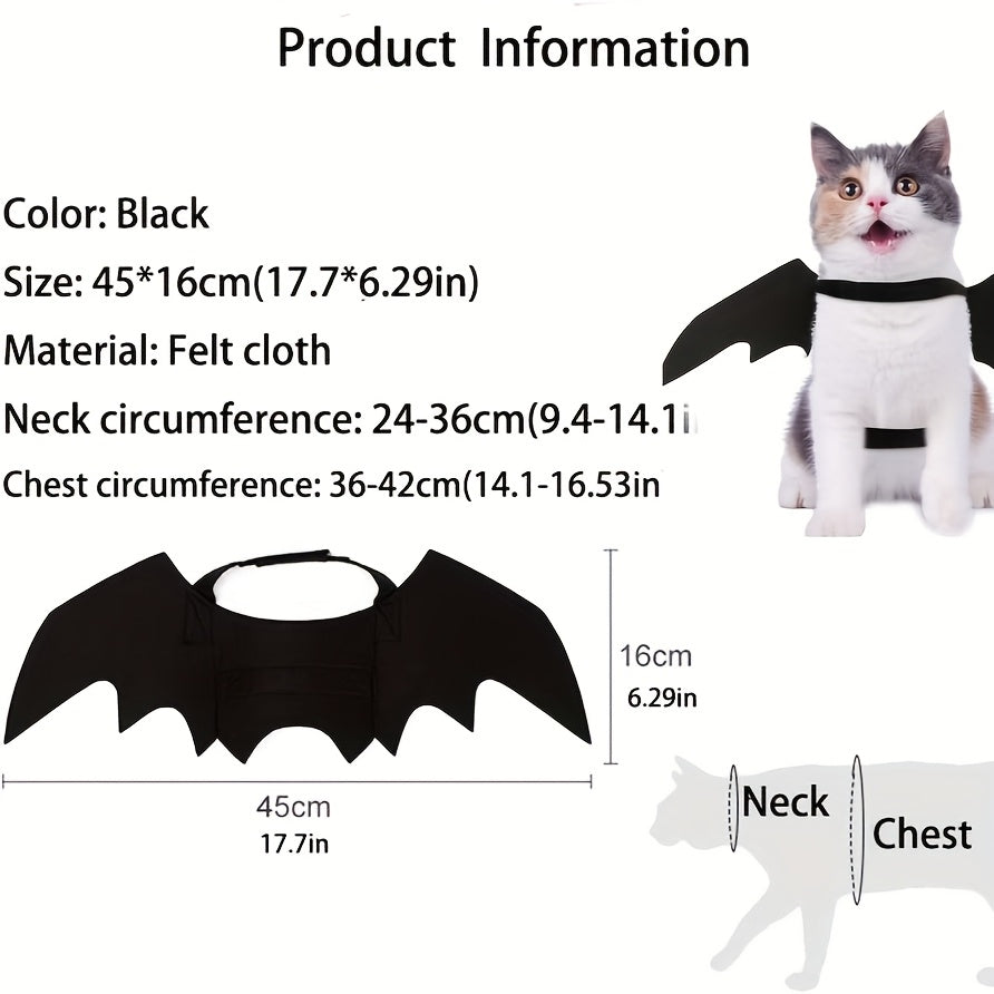 Pet Cat Bat Wings, Suitable for Halloween Party Decoration, Small Dog Collar Leash Role-Play Bat Costume, Cute Little Dog And Cat Clothing Accessories, Without Battery