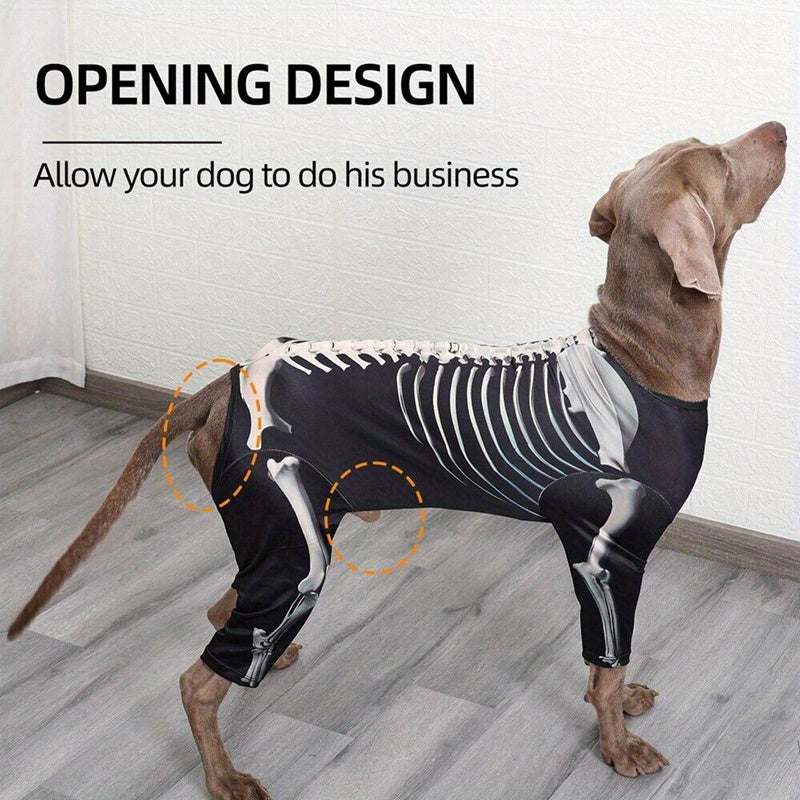 Spooky Skeleton Dog Costume - Full Skeleton Outfit Halloween Pet Costume with Easy Pants, for Small to Medium Dogs (XL/2XL/3XL) - Soft Stretchy Polyester for Halloween Parties, Photo Shoots & Casual Attire - Cute Pet Cosplay Outfit, Halloween Clothes, The