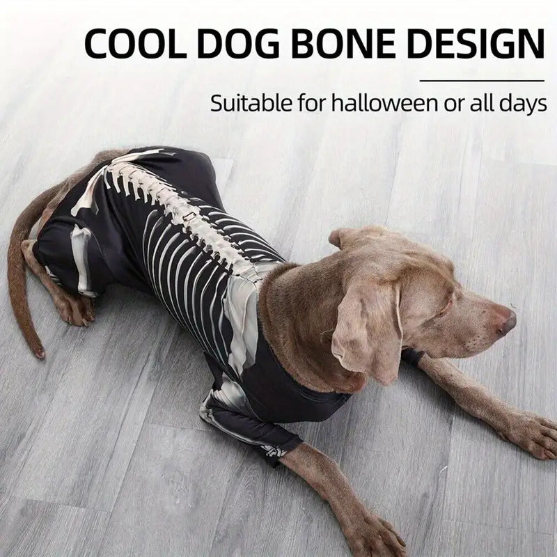 Spooky Skeleton Dog Costume - Full Skeleton Outfit Halloween Pet Costume with Easy Pants, for Small to Medium Dogs (XL/2XL/3XL) - Soft Stretchy Polyester for Halloween Parties, Photo Shoots & Casual Attire - Cute Pet Cosplay Outfit, Halloween Clothes, The